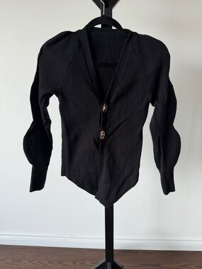 Commense Black Ribbed Button-Front Sweater